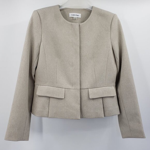 Calvin Klein Blazer Suit Jacket Women's 10 Tan Button Up Hidden Placket Office - Picture 1 of 8